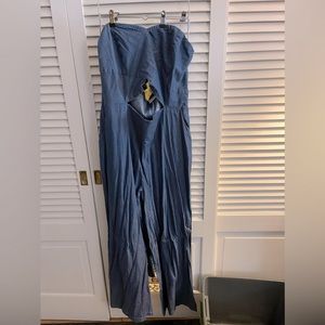 Strapless denim plus size overall with cutout
